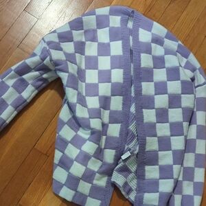 Purple and White Checkered Cardigan